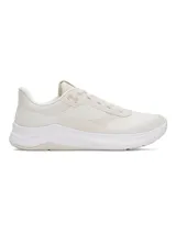 Championes de entrenamiento Under Armour modelo W Aurora 3, color beige, con diseño específico para mujer. Presentan parte superior de malla transpirable con detalles en gamuza, mediasuela con amortiguación Charged+ y suela de goma con tracción multidireccional.