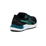 Championes de running Asics Gel-Excite 8 para hombre, color negro con detalles en verde esmeralda y suela blanca.