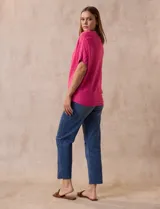 Buzo azul de tejido acanalado marca Ninety, con mangas cortas japonesas.