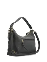 Cartera hobo Hush Puppies modelo Dover, color gris oscuro, con bolsillo frontal con solapa y cierre superior. Cuenta con asa corta para llevar al hombro y correa larga ajustable.