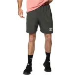 Bermuda deportiva Umbro color gris oscuro melange, con cintura elástica con logo estampado, logo de la marca en el ruedo y detalles laterales en color rojo.