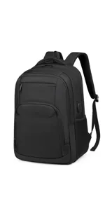 Mochila porta laptop color negro, con múltiples compartimentos con cierre, bolsillo frontal, bolsillos laterales de red y correas ajustables acolchadas.