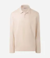 Remera polo de manga larga Marfinno en color beige, confeccionada en algodón con textura acanalada, cuello camisero con botones y diseño clásico.