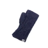 Guantes sin dedos de tejido de punto con diseño de ochos en color azul oscuro.