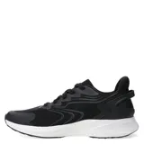 Championes deportivos de hombre en color negro con detalles en blanco, confeccionados en malla transpirable con refuerzos sintéticos y suela de goma blanca.