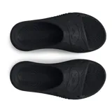 Sandalias Under Armour modelo Flow Velociti, color negro, con diseño ergonómico de una sola pieza, suela con patrón de tracción texturizado y logo de la marca en relieve.