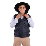 Chaleco negro de microfibra impermeable con interior de polar y cierre frontal.