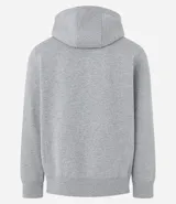 Buzo deportivo negro con capucha, cierre frontal con cremallera, bolsillos laterales y puños ajustados. Confeccionado en tejido de algodón y poliéster.