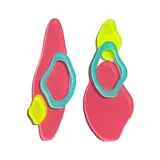Par de aros colgantes asimétricos de acrílico en colores rosa, celeste y amarillo flúor.