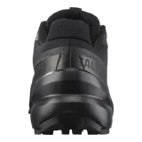 Championes Salomon Speedcross 6 de color negro, diseñados específicamente para trail running. Presentan una estructura robusta y técnica, capellada sintética y textil con refuerzos termosellados, sistema de cordones de ajuste rápido Quicklace y suela con tacos profundos para máxima tracción en terrenos difíciles.