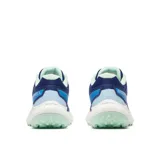 Championes de trail running Merrell modelo Nova 4, color azul con detalles en celeste y suela blanca. Presentan un diseño técnico con malla transpirable, refuerzos laterales y sistema de cordones.