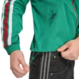 Campera deportiva Adidas de la selección de México, modelo Anthem. Diseño en color verde con cierre frontal en rojo, cuello alto y detalles de franjas laterales en blanco y rojo. Incluye logo de la marca y escudo de la selección en el pecho.