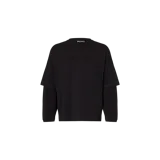Remera negra de manga larga Palm Angels, con diseño de doble capa que simula una remera de manga corta superpuesta sobre una manga larga. Cuenta con el logotipo de la marca bordado en relieve en el pecho.