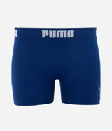 Kit de dos calzoncillos tipo boxer sin costuras de la marca Puma, confeccionados en poliamida, con cintura elástica con lettering y pequeño logo en la pierna. Incluye una unidad en azul y otra en negro.