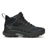 Bota de trekking Merrell modelo Speed Strike 2 Mid, color negro, con diseño atlético y membrana impermeable. Presenta parte superior de malla y cuero sintético, cuello acolchado, puntera reforzada y suela de goma con tracción duradera.