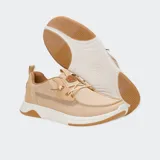 Zapato náutico Hey Dude Wally Drift Mesh color azul marino, con capellada de malla, cordones elásticos y suela de goma blanca con base marrón.