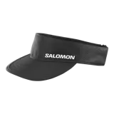 Visera deportiva Salomon modelo SHAKEout, de color negro con el logotipo de la marca impreso en blanco en el frente. Diseño transpirable y de secado rápido, ideal para running y actividades aeróbicas.
