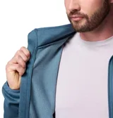 Campera de forro polar Columbia para hombre, con cierre frontal completo, cuello alto y bolsillo vertical en el pecho con cierre. Confeccionada en tejido hidroabsorbente con textura de rejilla.