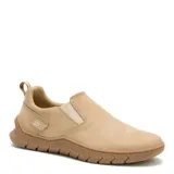 Zapatos Caterpillar Flexion Slip On de hombre, color beige, con diseño sin cordones, elásticos laterales para mayor comodidad, suela de goma estructurada y detalle de la marca en el lateral.
