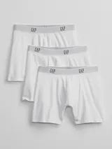 Pack de tres boxers de algodón color blanco con cintura elástica gris y logo de la marca estampado.