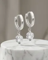 Aros colgantes de plata 925 con diseño de argolla pequeña y dije circular con circonia central.