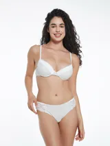 Bombacha vedetina color gris melange con detalle de puntilla blanca en los laterales.