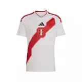 Camiseta de fútbol Adidas de la selección de Perú, modelo Home 2026. Diseño blanco con la tradicional banda roja cruzada en el pecho, logo de Adidas y escudo de la Federación Peruana de Fútbol. Cuello en V y detalles en rojo en los hombros.