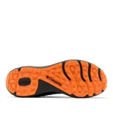 Calzado de trekking Columbia modelo Konos Trs Outdry, color verde azulado con detalles en negro y suela naranja. Diseñado para senderismo con tecnología impermeable OutDry y suela Omni-Max para mayor tracción y amortiguación.