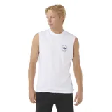 Musculosa blanca con logo circular de Rip Curl estampado en el pecho.