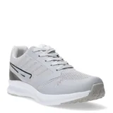 Championes deportivos de diseño urbano, color gris claro con detalles en gris oscuro y suela blanca. Confeccionados en tejido de malla transpirable con refuerzos sintéticos y cierre mediante cordones.