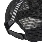 Gorra Adidas Trucker Adicolor Classic color negro con paneles de malla en la parte trasera y el logotipo del trifolio bordado en blanco en el frente.