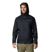Campera impermeable Columbia modelo Watertight II, color negro, con capucha ajustable, cierre frontal, bolsillos laterales con cremallera y puños ajustables. Cuenta con tecnología Omni-Tech para mayor protección contra la humedad y forro de malla transpirable.