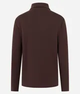 Blusa tipo polo de manga larga, confeccionada en tejido interlock de algodón y poliéster. Presenta cuello clásico con cierre frontal de botones y diseño básico liso.