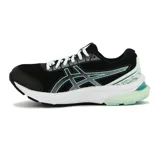 Championes Asics Gel-Shogun 4 para running, color negro con detalles en celeste y blanco, confeccionados con capellada de malla transpirable y suela con tecnología de amortiguación.