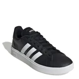 Championes Adidas Grand Court Base 2.0, color negro con las tres tiras características en blanco y suela de goma blanca.