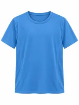 Remera deportiva de manga corta y cuello redondo, color azul, con costuras laterales reforzadas.