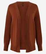 Cardigan de punto básico, con mangas largas y sisa desplazada. Presenta un diseño abierto sin botones, confeccionado en un tejido de punto ligero y versátil.