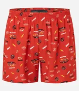 Calzoncillo bóxer de tela color rojo, con estampado del personaje Rayo McQueen de Cars y otros motivos relacionados con la película. Cuenta con cintura elástica.