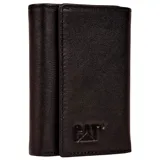 Billetera tríptica de cuero sintético (PU) color negro, con el logotipo de CAT grabado en relieve en la parte frontal.