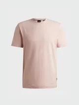 Remera de algodón de corte regular, color gris oscuro, con cuello redondo y logo de la marca bordado discretamente en el pecho.