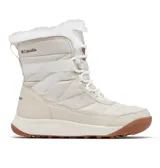 Bota de invierno Columbia, modelo Minx Shorty IV, de diseño acolchado en color beige con interior de piel sintética blanca. Cuenta con sistema de cordones, suela de goma con tracción y tecnología impermeable y térmica.