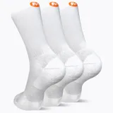 Pack de tres pares de medias largas de algodón color blanco, con diseño acanalado, talón y puntera acolchados, y detalle de línea naranja en la punta.
