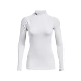 Remera térmica deportiva Under Armour modelo ColdGear Authentics Mockneck, color blanco, de manga larga, cuello alto y ajuste ceñido con logo de la marca en el cuello.