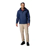 Campera impermeable Columbia modelo Watertight II, color azul marino. Cuenta con capucha ajustable, cierre frontal con solapa, bolsillos laterales con cierre, puños ajustables y forro de malla transpirable. Incorpora tecnología Omni-Tech para mayor protección contra la lluvia.