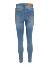 Jean skinny de tiro alto en denim elástico y diseño clásico de cinco bolsillos.
