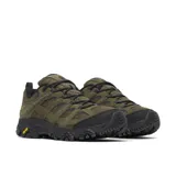 Championes de trekking Merrell Moab 3, color verde militar, confeccionados con parte superior de piel de ante de cerdo y malla transpirable, con suela Vibram y refuerzos de goma.