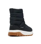 Bota de nieve de caña media, color negro, con diseño acolchado tipo puffer. Cuenta con tecnología Omni-Tech para impermeabilidad, forro termorreflectivo Omni-Heat, entresuela TechLite para amortiguación y suela Adapt Trax con tracción superior.