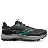 Championes de trail running Saucony Peregrine 13, color negro con detalles en gris y verde.