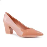 Zapato de vestir Usaflex modelo Praga, color negro, con capellada de cuero, punta fina y tacón bloque.