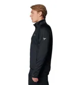 Campera polar Columbia Titanium modelo Triple Canyon G Ii, de color negro, con cuello alto, cierre frontal completo y bolsillos con cremallera. Cuenta con tecnología Omni-Wick para control de humedad, costuras planas y orificios para los pulgares en los puños.
